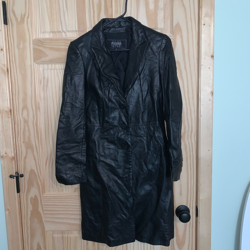 Wilson’s Leather black long lined coat jacket size S